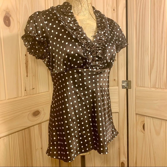 HeartSoul Tops - 🦋 Brown Top with White Polka Dots by Heart Soul